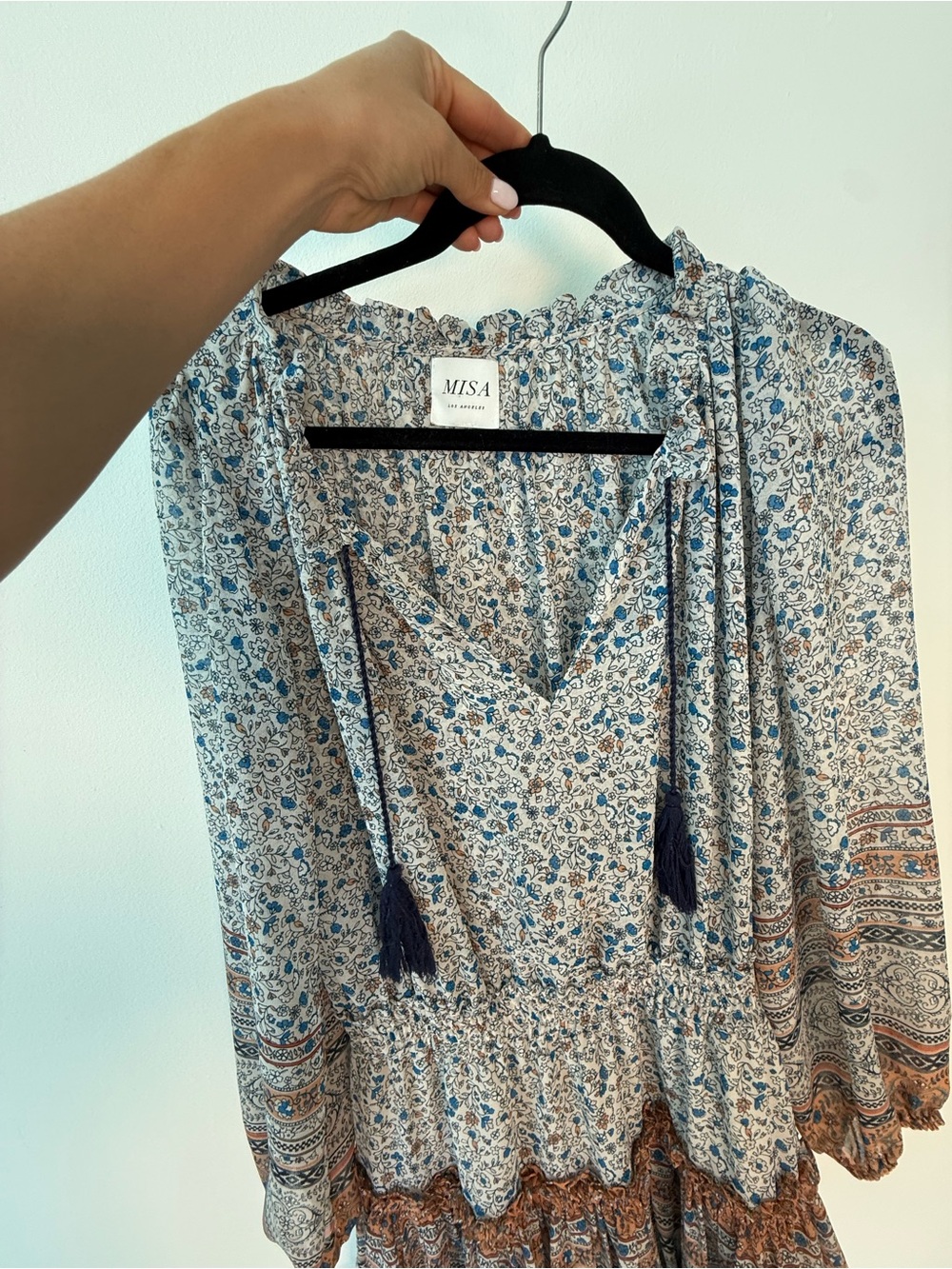 Misa Los Angeles Blue and Brown Floral Mini Dress - Picture 3 of 4